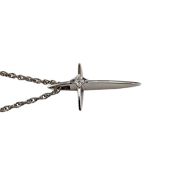 14 Karat White Gold and Diamond Cross Pendant Necklace #18836 - Picture 4 of 7